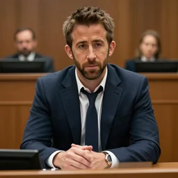 ryan reynolds on trial in a court room, highly detailed, extremely high quality, hd, 4 k, 8 k, professional photographer, 4 0 mp, lifelike, top - rated, award winning, realistic, detailed lighting, detailed shadows, sharp, no blur, edited, corrected, trending