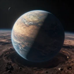 A planet of endless suffering, view from space, dystopian digital art, dramatic volumetric lighting, beautiful composition, 4K Ultra HD, trending on artstation