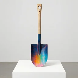 upside - down shovel on a white pedestal, color bleed, risograph by marcel duchamp, contemporary art, academic art, surrealist