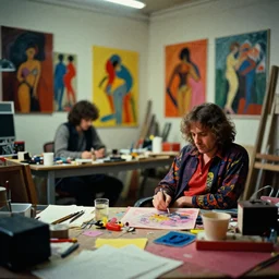 dramatic scene shallow depth of field medium shot uncanny surreal photograph of a colorful intimate art studio in 1 9 9 5 titled'reveal their drive we could change it ', photographed by william eggleston and ken price and man ray, grainy shocking detail trending on artstation 8 k