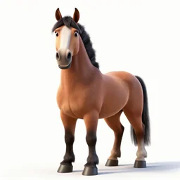fierce clydesdale horse, stylized pixar-style 3d render, full body, isolated on a pure white background, centered, entire subject in frame, sharp focus, soft studio lighting
