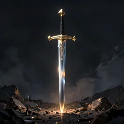 The Sword Excalibur in the ground, dramatic lighting, highly stylized, trending on artstation, high-quality wallpaper, desktopography