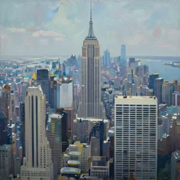 oil painting of new york city if it was completely underwater and was inhabited by fish