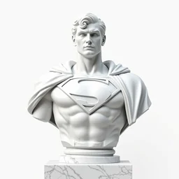 statue of superman by michelangelo bust, white natural marble, pixel art