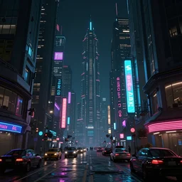a magnificent dark neon futuristic cyberpunk city bustling street at night cyberart by liam wong rendered in octane, 3 d render, trending on cgsociety, blender 3 d