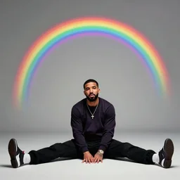 drake the rapper in the splits position, with rainbow above his head, high quality, 8 k,