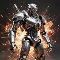 3d Anfas portrait of a mech warrior, circuitry, explosion, dramatic, intricate, highly detailed, artstation, concept art, smooth, sharp focus, illustration, by Piotr Rusnarczyk, octane render