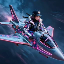 detailed neon female swat officer flying a jet, cyberpunk futuristic, neon, reflective puffy coat, decorated with traditional japanese by ismail inceoglu dragan bibin hans thoma greg rutkowski alexandros pyromallis nekro rene margitte, wide angle, illustrated, perfect face, fine details, realistic shaded, fine - face, pretty face