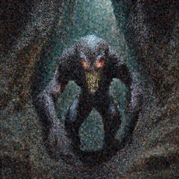 creature infested crevice, evil, staring at you, glowing, teeth, ready to eviscerate
