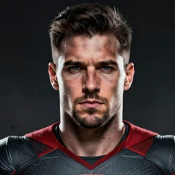 facial portrait of football man, marvel superhero, vivid, coal dust, super suit, illustrator