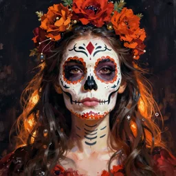 Illustration of a sugar skull day of the dead girl, art by paul ranson