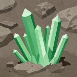 long thin geometric green crystals on rocky ground, detailed ground terrain albedo texture, flat, 2 d texture, seamless