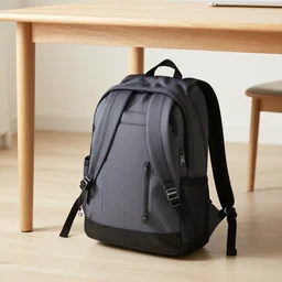 a backpack is put under a table, backpack under a table