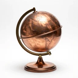 copper globe on stand, studio product photography, isolated on a pure white background, centered, entire object in frame, sharp focus, soft studio lighting