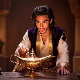 jim carry as a genie from the lamp in aladdin, dramatic lighting