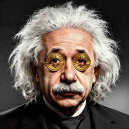 cell shaded front face head shot of einstein, bitcoin in his eyes, concept art, llustration, concept art by josan gonzales and wlop, by james jean, victo ngai, david rubin, mike mignola, laurie greasley, highly detailed, sharp focus, logo trending on artstation, hq, deviantart, art by artgem