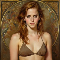 sexy painting of emma watson, bikini, ultra realistic, sharp details, subsurface scattering, intricate details, warm lighting, beautiful features, highly detailed, photorealistic, octane render, 8 k, unreal engine, art by artgerm and greg rutkowski and alphonse mucha