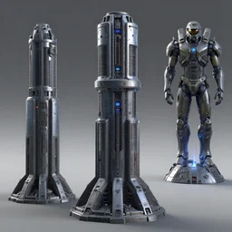 3 d sculpt environment building prop, the matrix, star citizen, tron, halo, mass effect, elysium, the expanse, high tech industrial, artstation unreal of a technological device in the shape of an industrial cylindrical segmented stacked tower