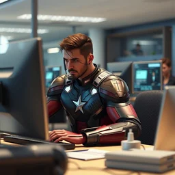 marvel avengers working at a call center, sharp focus, photography, unreal engine, trending on artstation, photorealistic, octane, trending on deviantart