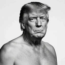 a photo of extremely buff donald trump, close up, studio lighting, photoshoot, black and white