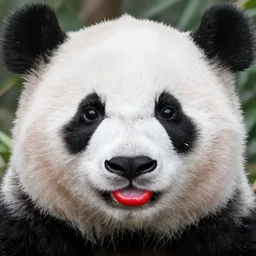 ( ( ( ( ( a panda bear ) ) ) ) ) wearing red lipstick!!!!!!!!!!!!!