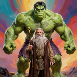 the hulk starring as gandalf in lord of the rings, matte painting, vibrant, colorful, 4 k, artstation, cgsociety