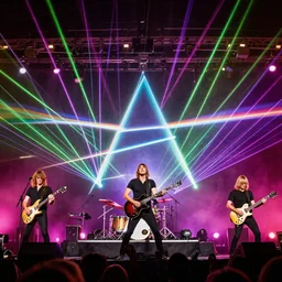 rock band pink floyd live outdoor concert 1 9 7 3, photo of band on stage, laser light show, amazing background, intense detail, photorealistic