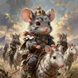dungeons and dragons fantasy painting, portrait, feathered mouse cavalry, mice warrior riders, whimsical and cute, mongol mouse, hun, determined expressions, watery eyes, anime inspired by krenz cushart, face paint, tufty whiskers, in the steppes, feathered cavalry, by brain froud jessica rossier and greg rutkowski