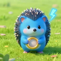( ( ( ( a cute blue hedgehog with gold big ring and blue lightning in green grassland. ) ) ) ), gold ring!, blue fur, clear sky, extremely detailed, fantasy painting, by jean - baptiste monge!!!!