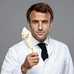 Ice cream Emmanuel Macron wearing katanad, realistic, photo studio, HDR, 8k, trending on artstation