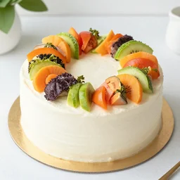 photo of a cake with vegetables toppings