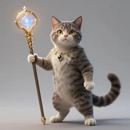 fantasy cat holding magical staff, high detail, digital art, concept art,fantasy art, 4k
