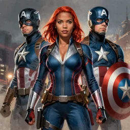 comic book illustration of black widow as captain america in the style of a marvels painting by alex ross