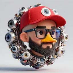 a beautiful fractal mandelbulb retrofuturistic young cute shaved ducktail bearded middle eastern moroccan man with wayfarer glasses and red baseball cap with multiple eyes by alex gray, android jones, karol bak, ayami kojima, artgerm, concept art, sharp angles, robot, 3 d, octane render, 8 k, unreal engine