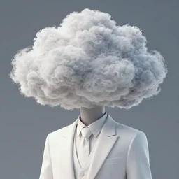 beautiful 3D rendered fictional character, his head is made of fluffy clouds, wearing white suit, realistic, 8k, 4k, unreal engine, by Antoni Tudisco, artstation