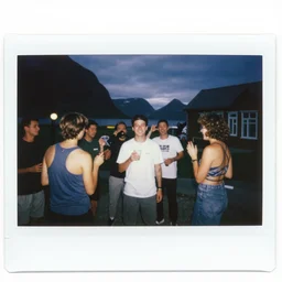 Polaroid photo of a 90's party in rural Norway