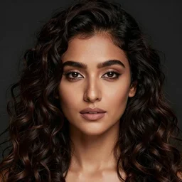 a beautiful portrait, dark background, gorgeous fantasy south asian brown woman, professionally retouched, soft lighting, realistic, smooth face, gorgeous eyes, curly long hair, wide angle, sharp focus on the eyes, 8 k high definition, insanely detailed, intricate, elegant, gorgeous, art by artgerm and wlop