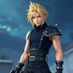 Cloud Strife (1997) from Final Fantasy 7, GTA Cover Art, 4k 1080p,