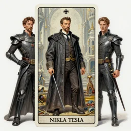 elden ring themed majestic futuristic visionary inventor nikola tesla tarot crad by sachin teng, artgerm, darius zawadzki, masterpiece, organic painting, matte painting, technical geometrical drawing shapes, lightning electricity coil, hard edges, graffiti, high quality art by sachin teng, artstation trending