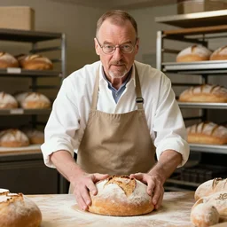 walter white baking bread at a bakery, high quality photography