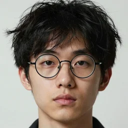portrait of a young man, black hair, chaotic hair, rounded glasses, detailed, hyperrealistic, realistic, symmetrical, close up, by anato finnstark, by alena aenami, by john harris, by ross tran, by wlop, by andreas rocha, by artgerm