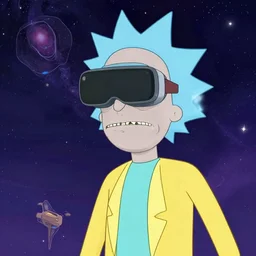 cyberpunk rick and morty bot, cinema 4 d, galaxy space sci - fi, wearing vr goggles, illustration, portrait, pastel neon textured background night, trending on artstation, greg rutkowski, octane rendered, 1 2 k, detailed,