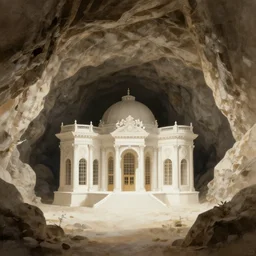 small palace inside giant cave, elegant architecture, concept art, smooth, sharp focus, illustration, artwork by hubert robert