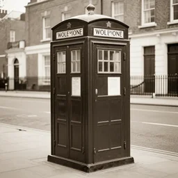 photo of a metropolitan police box on a street in suburban london, police box, 1936, sepia