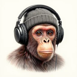 stoned ape, headphones and knitted cap, realistic, colored pencil, extremely detailed, sharp focus, wide view, smooth, digital illustration, by james jean, by rossdraws, frank franzzeta, mcbess, sakimichan, brosmin, danton fadeev, steve simpson