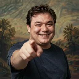 happy looking hide the pain harold pointing at the camera, stock photo, round face, smile