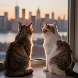 benjamin netanyahu as cat, watching over the sunset, in manhattan