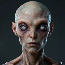 portrait of a space alien, varying detailed skin, octane render, piercing glowing eyes, realistic render, ffxi, rpg, detailed, ugly, slimy unreal engine, symmetrical!!, art by artgerm, rossdraws, art by karol bak, makeup, cinematic, concept art, filmic, vsco