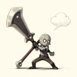 a super tiny character wielding a comically large weapon that is triple his size, sketch concept art trending on artstation