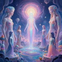 psychedelic realm possessed by astral beings trying to escape the end of time while wrapping around each other in a significantly meaningful exodus h. r. gigergreg rutkowski lisa frank andree wallin